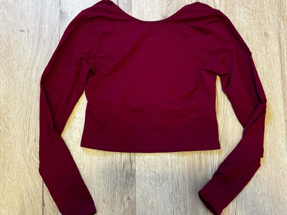 Edikted Haven Open Back Crop Top Size M Burgundy Long Sleeve
